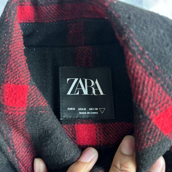 Zara Red and Black Plaid Shirt Jacket Flannel Shacket - Picture 4 of 4